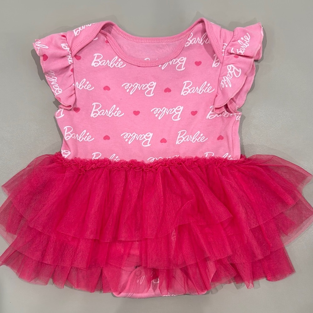 Barbie Pink Baby Bodysuit Dress with Ruffled Tulle